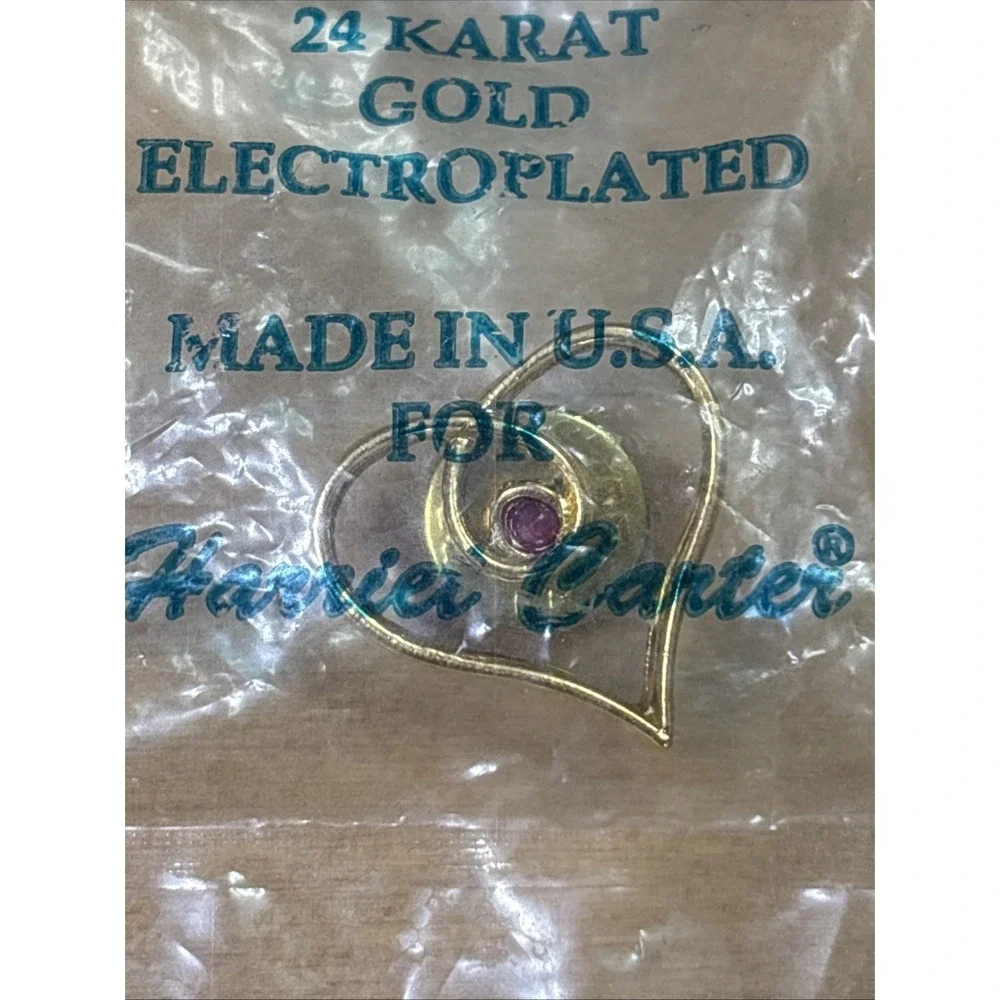 NOS Harriet Carter Genuine Ruby 24K Gold Electroplated Heart Pin Brooch USA